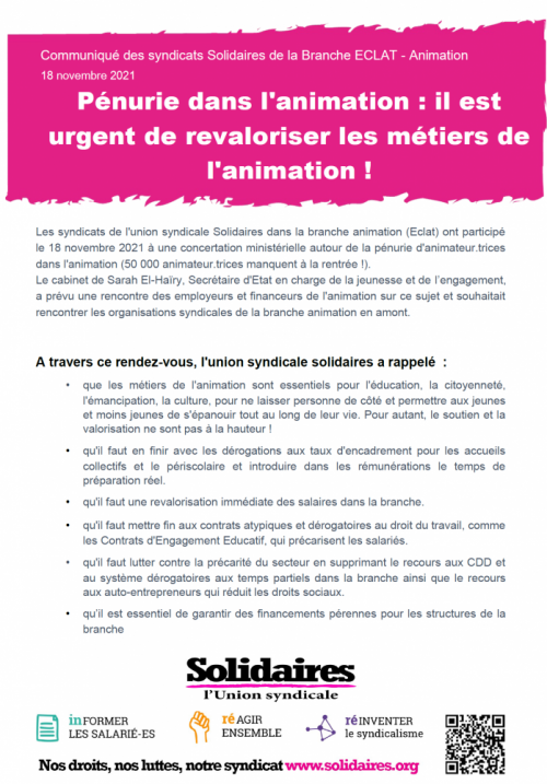 Pénurie dans l’animation : il est urgent de revaloriser les métiers de l’animation !